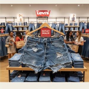 Levi's Blue Ripped Denim Shorts